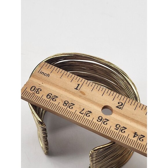 Gold Tone Multi Wire Wide Wrap Cuff Bracelet Boho Bold - Picture 6 of 10